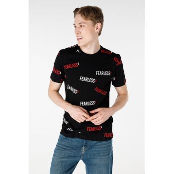 Tricou din bumbac cu imprimeu text