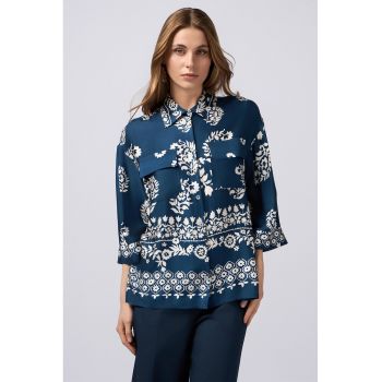 Bluza cu imprimeu floral si maneci trei sferturi