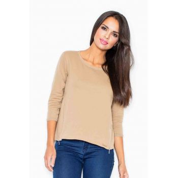 Bluza dama -  Fermoare - Poliester/Elastan - Bej -