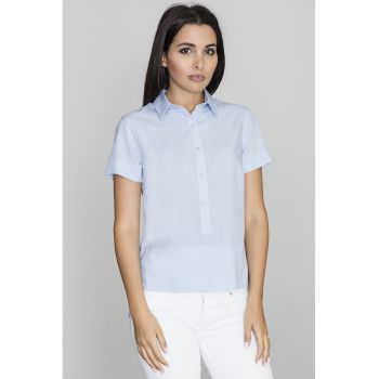 Bluza dama -  Tip camasa - Poliester/Elastan - Albastru