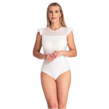 Bluza de tip body elegant  M1040 - alb - maneca scurta - vascoza -