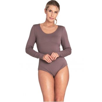 Body elegant  cu maneca lunga - decolteu bateau - maro - viscoza/elastan