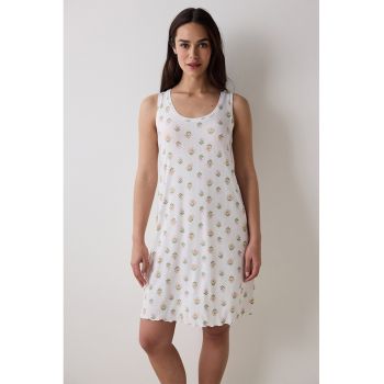 Camasa de noapte cu model floral si decolteu rotund