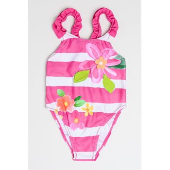 Costum de baie intreg cu dungi si model floral