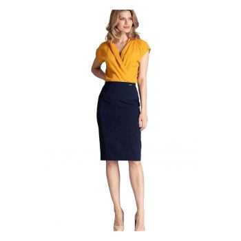 Fusta creion  bleumarin - fara buzunare - deschidere suprapusa - poliester 65% - viscoza 35% -