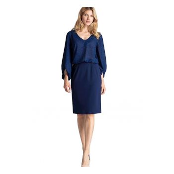 Fusta creion midi  bleumarin - brocart laminat - fara captuseala - fanta pe spate - poliester