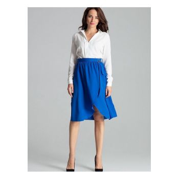 Fusta midi -  albastra - talie plisata - fermoar lateral - cureaua cu catarama aurie