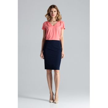 Fusta midi  creion - bleumarin - poliester - confortabila