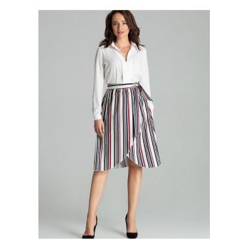 Fusta midi  dungi - pliuri - fermoar lateral - multicolor - poliester