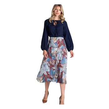 Fusta midi  trapez - nasturi fata - multicolor - viscoza 100% -
