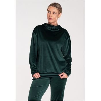 Hanorac dama  verde - catifea - gluga - maneci lungi