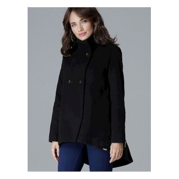 Palton dama -  neagra - cu guler ridicat - maneci cu fermoar - 80% viscoza -