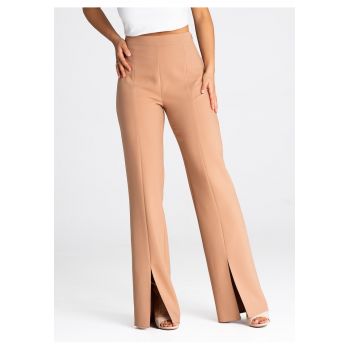 Pantaloni dama  M955 - eleganti - cu talie inalta - plisati - maro - poliester - viscoza - elastan