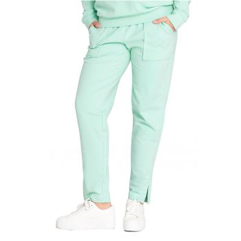 Pantaloni dama  verzi - bumbac/elastan - talie elastica - buzunare functionale