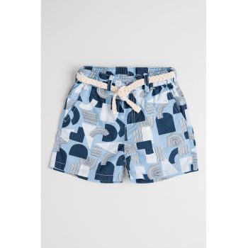 Pantaloni scurti cu model si cordon impletit in talie