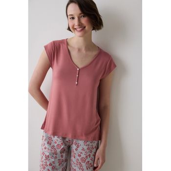 Pijama capri cu imprimeu floral