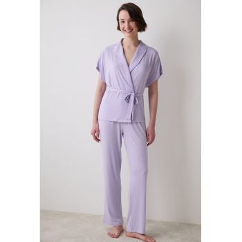 Pijama striata cu cordon in talie