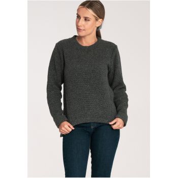 Pulover de lana pentru femei  M1044 - asimetric - gri inchis - confortabil - minimalist