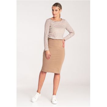 Rochie bicolora  M1057 - bej - material elastic - confortabil - bumbac