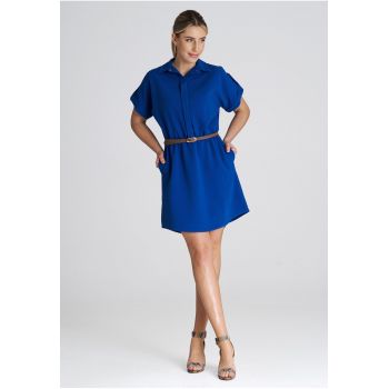 Rochie  cu centura - albastra - poliester
