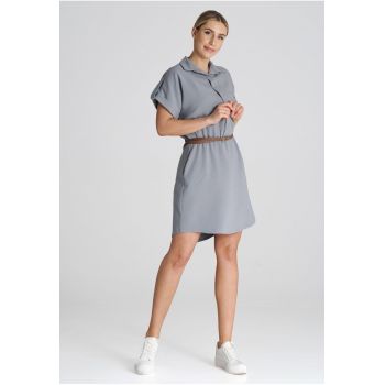 Rochie  cu centura - gri - poliester -