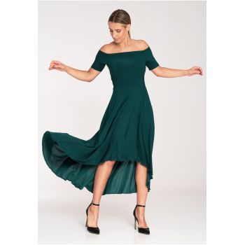 Rochie de seara -  maxi - verde - material elegant - poliester