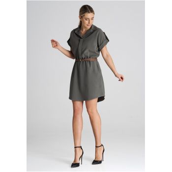Rochie eleganta  M1001 - midi - cu curea - verde - poliester - viscoza - elastan
