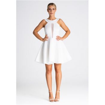 Rochie evazata -  fara umeri - alba - poliester