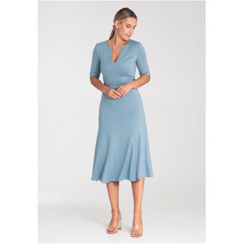 Rochie formala dama -  M1033 - albastru - A-line - material elastic - viscoza