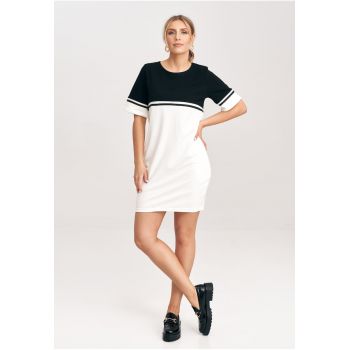 Rochie hanorac -  bumbac - ecru-negru