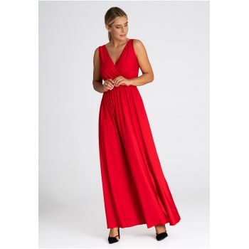 Rochie lunga  M960 - rosie - fara maneci - poliester-elastan