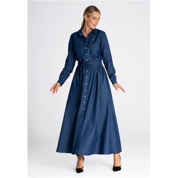 Rochie maxi  bleumarin - bumbac - croiala eleganta -