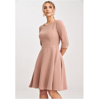 Rochie midi evazata  roz - poliester