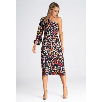 Rochie midi  imprimeu floral - multicolor - poliester