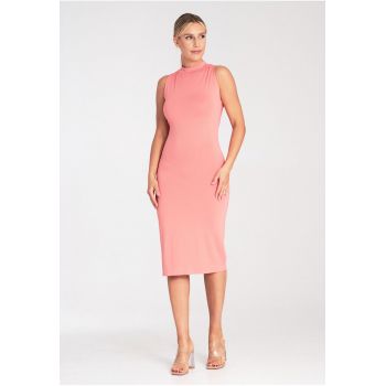 Rochie  mulata - cu guler - coral - viscoza