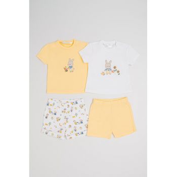 Set de tricouri si pantaloni scurti cu detalii metalizate - 4 Piese