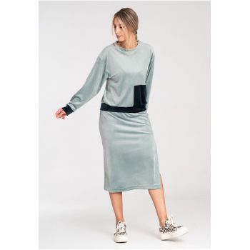 Set trening din catifea  M1036 - fusta - verde - poliester 95% - elastan 5%