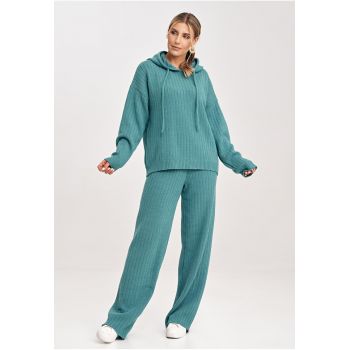 Set tricotat cu pantaloni -  bleumarin - confortabil - elegant -