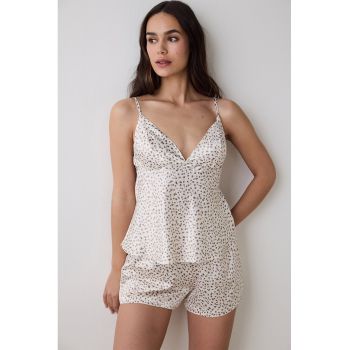 Top de pijama cu decolteu in V si animal print
