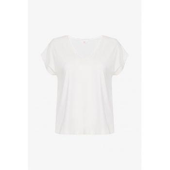 Tricou cu de pijama cu decolteu in V si model uni