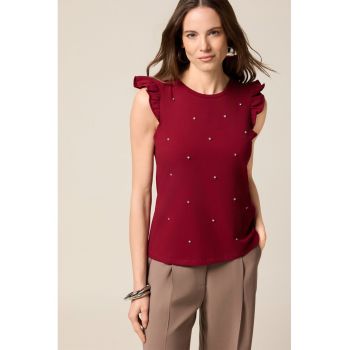Bluza cu maneci cu volane si aplicatii de strasuri
