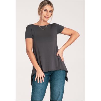 Bluza dama  asimetrica - cu volane - gri inchis - textil