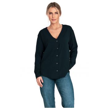 Bluza dama  de vara - decolteu in V - bleumarin - poliester - elastan