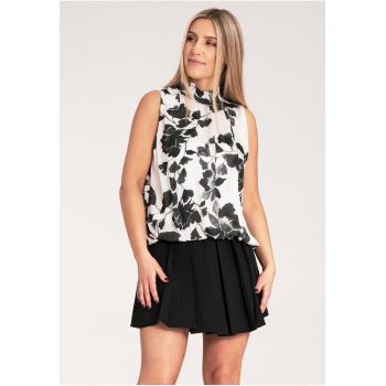 Bluza dama -  Fara maneci - Poliester - Alb/Negru -
