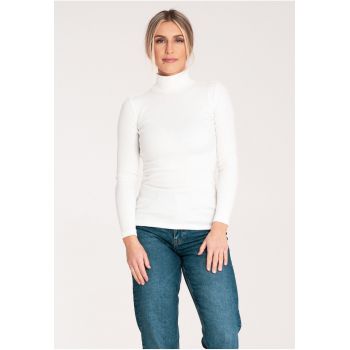 Bluza dama pe gat -  Bumbac/Elastan - Alb