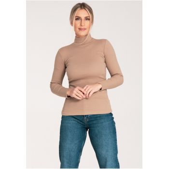 Bluza dama pe gat -  Bumbac/Elastan - Bej