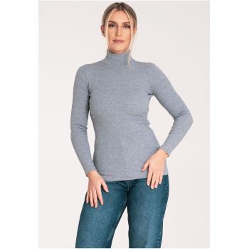 Bluza dama pe gat -  Bumbac/Elastan - Gri