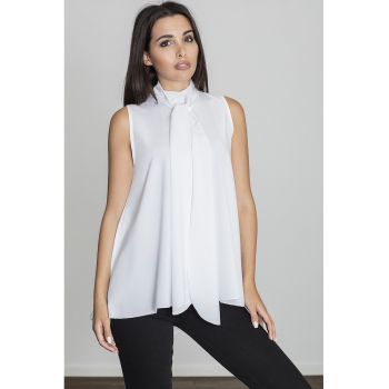 Bluza dama -  Poliester/Elastan - Guler tip cravata - Alb -