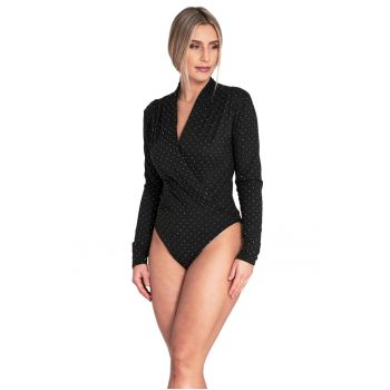 Bluza de tip body dama  negru - cu decolteu in V - maneci lungi - poliester/elastan -