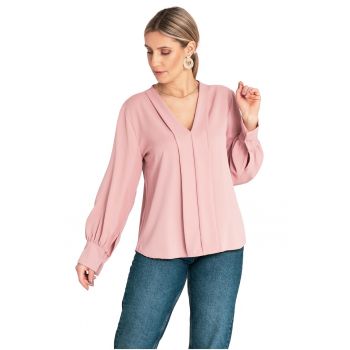 Bluza din poliester -  roz - detalii elegante - material moale - pentru femei -